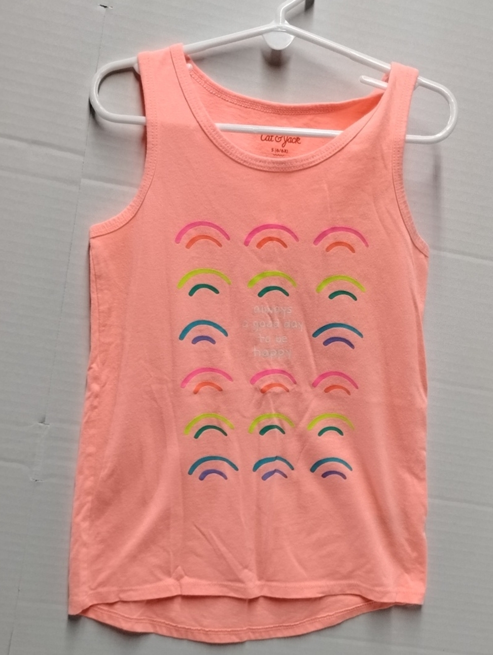Cat & Jack Coral Pink Tank Top with Multicolor Rainbow Prints S 6/6x
